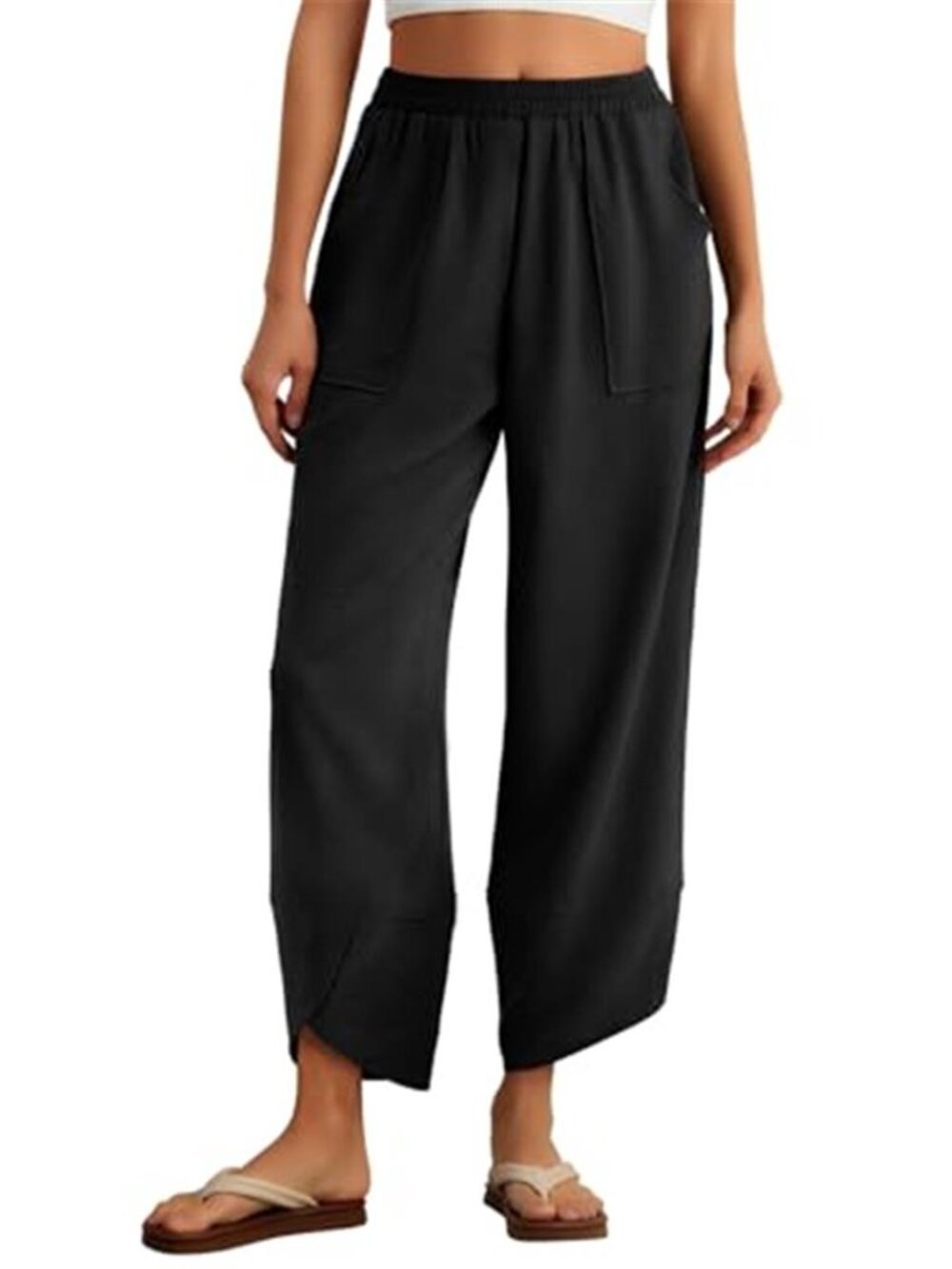 Womens Wide Leg Palazzo Pants Baggy Harem Pants Elastic Waist Pockets Casual